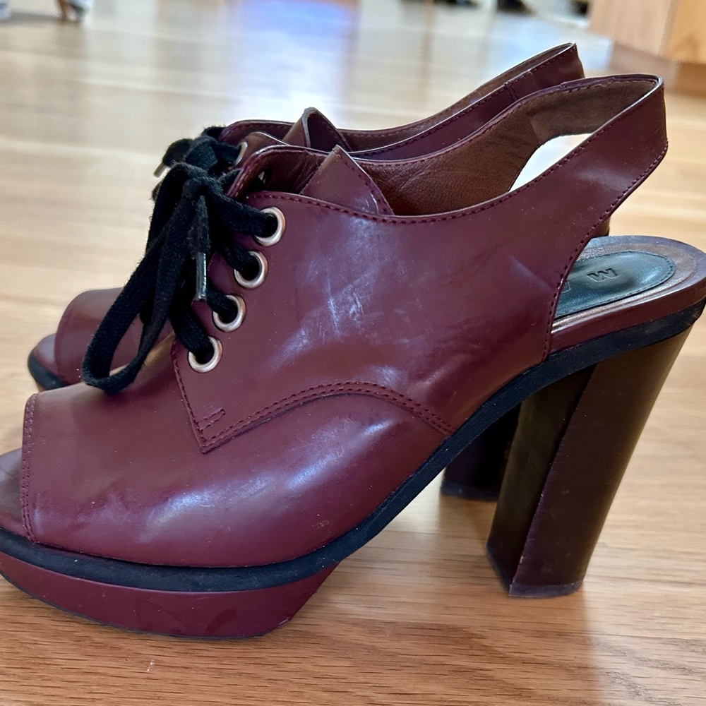 Marni Burgundy Lace-Up Slingback Heels